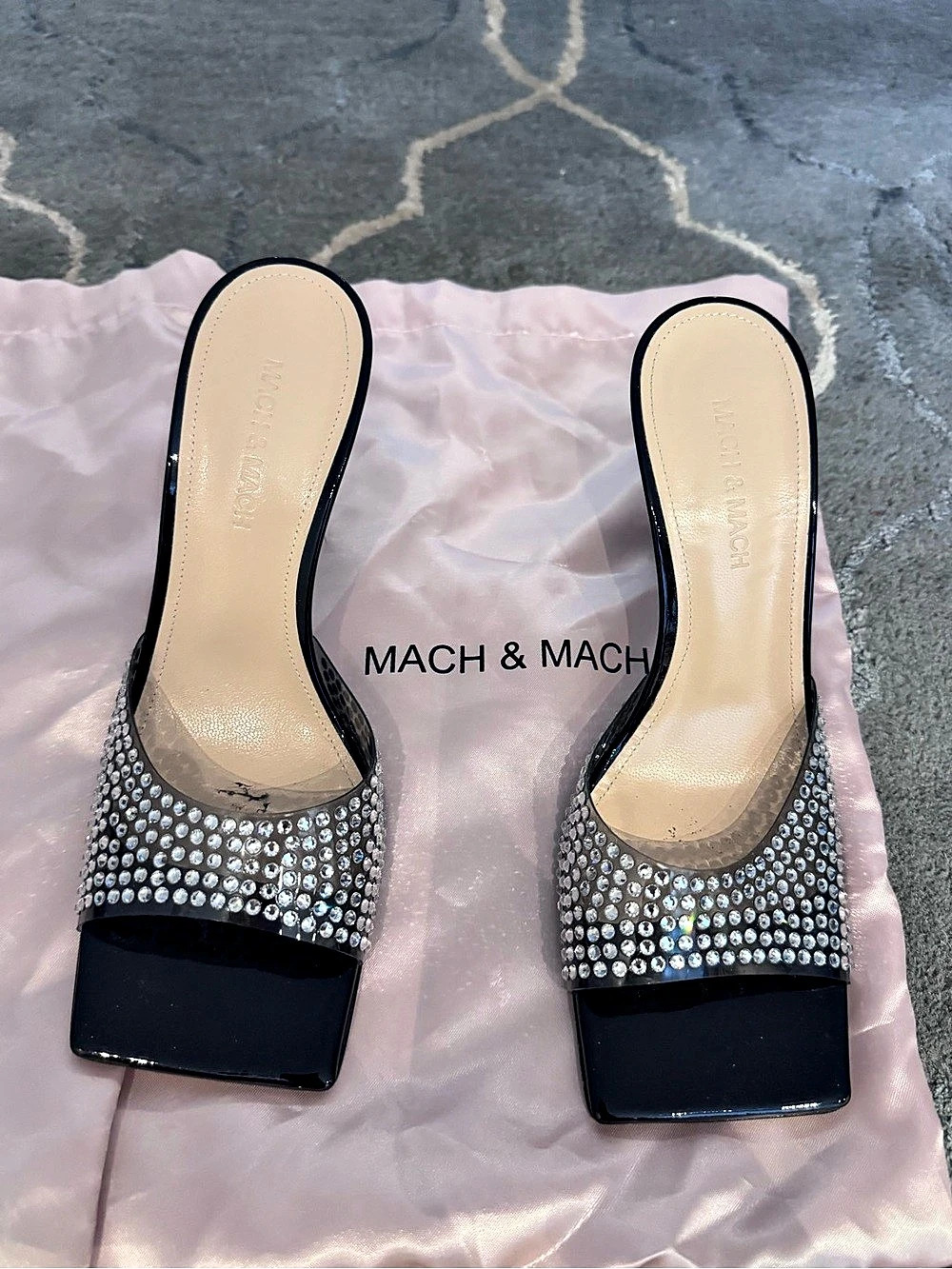 Mach & Mach Star Crystal-Embellished PVC Mules Black & Silver US 8